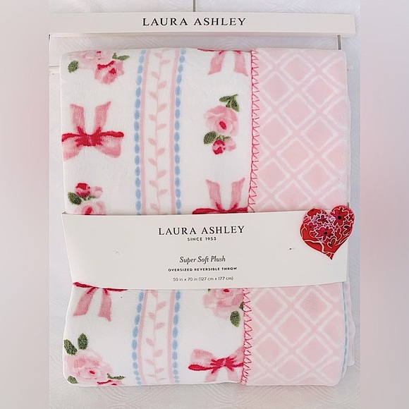 Laura Ashley Other - Laura Ashley Pink Bows and Roses Reversible Throw Blanket